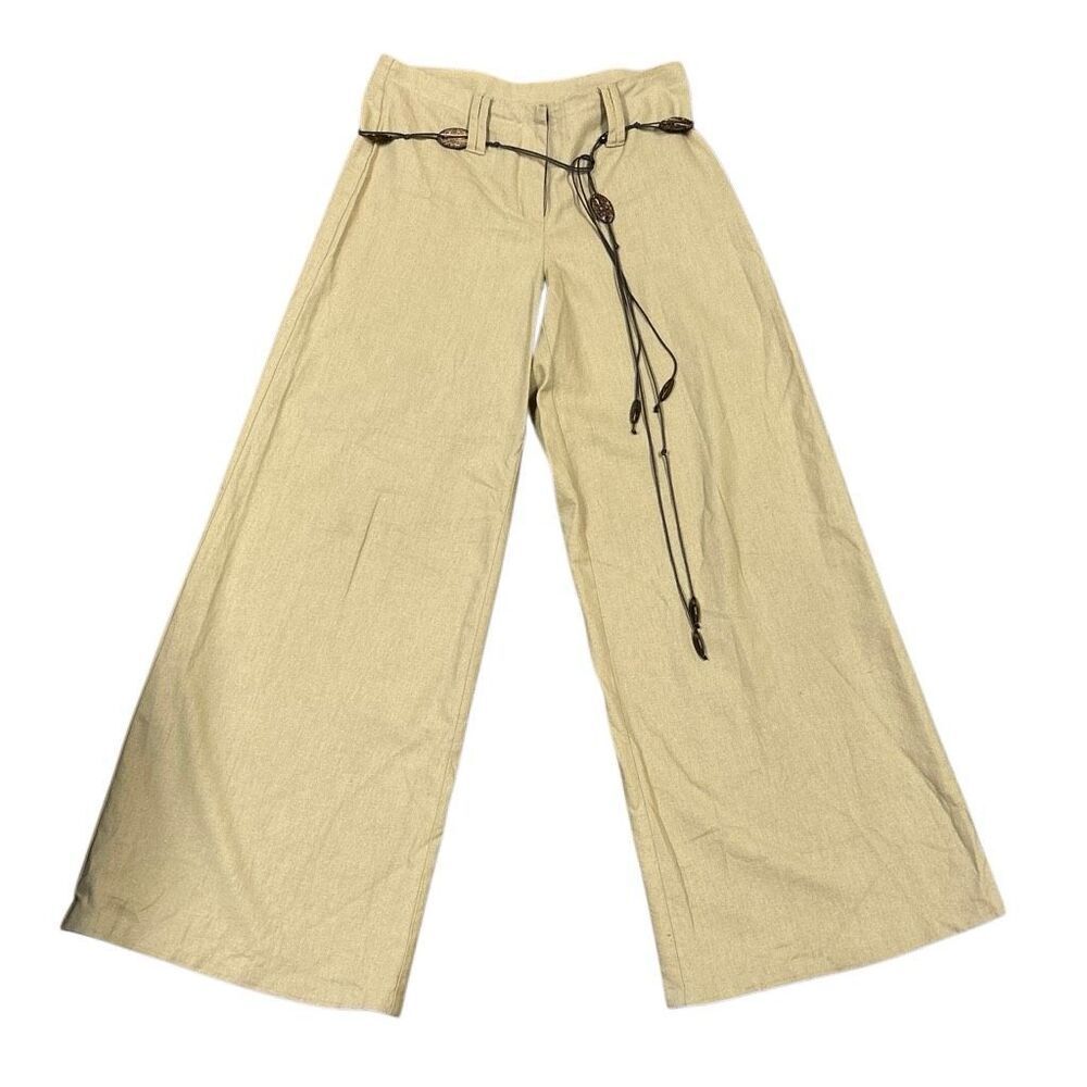 In The Wash Brand Wide Leg Linen Blend Khaki Trouser Size 4